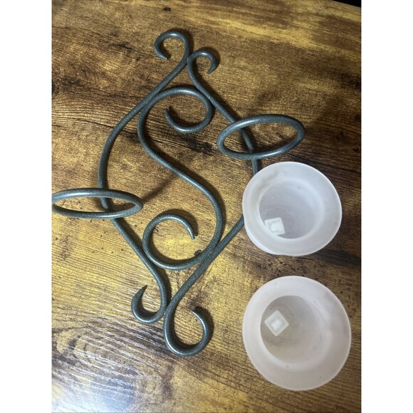 Partylite Candle Holders Scroll Sconce Green Wrought Iron Frosted Votive Holders - Picture 4 of 11